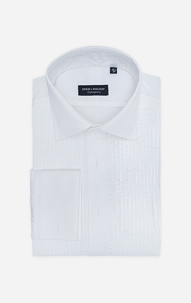 White Pleated Placket Tuxedo Shirt